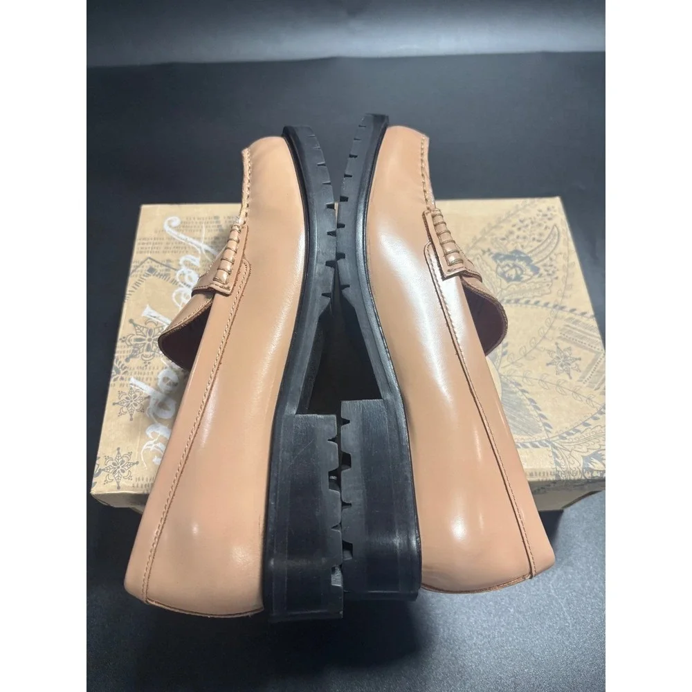 Free People‎ New Liv Leather Penny Loafers Camel Size EU37/US6.5